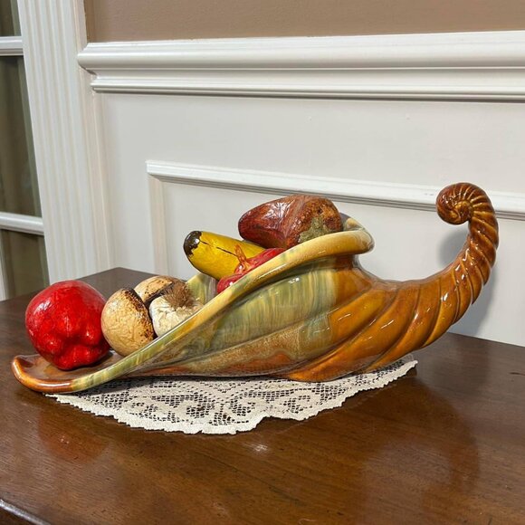 MCM ceramic Cornucopia Horn of Plenty divided 18” centerpiece - Picture 2 of 10
